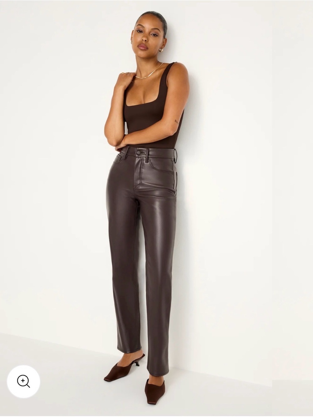 Good American Good Icon Chocolate Brown Faux-Leather Pants